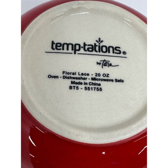 Temp-tations by Tara Red Floral Lace 20oz Baker Bowls Set of 2 Ceramic Ovenware - Picture 8 of 8